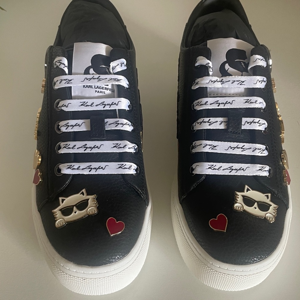Karl Lagerfeld Black Sneakers with Gold and Red Size 5.5 M - NEW! - Picture 2 of 6